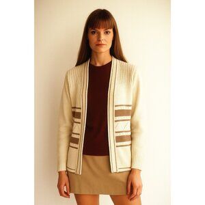 vintage 60s SWEATER GIRL cardigan sweater acrylic knit collegiate striped SMALL